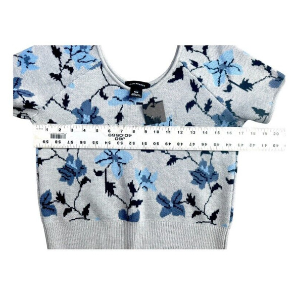 Club Manaco Women M Floral Jacquard Tee Sweater Blue/Gray 100% Wool $129 NWT - Picture 5 of 8